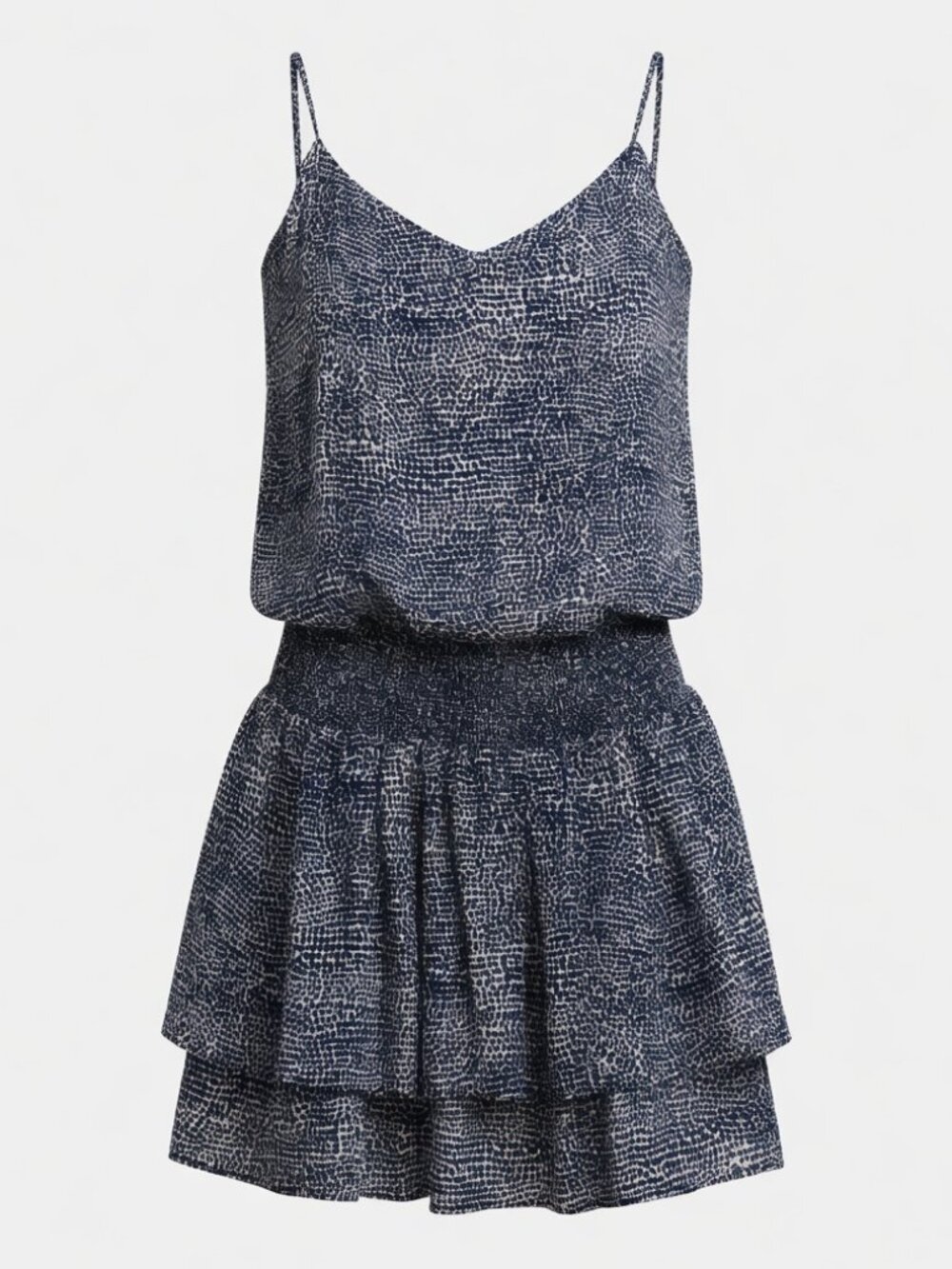 Derek Lam 10 Crosby Womens 10 Navy Blue White Mini Dress Silk Tiered Smocked EUC